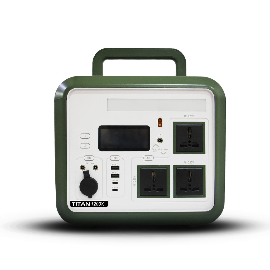 Titan 1200X Portable Power 360,000mAh Life PO₄ Inverter (Multi-Port Outputs, LED & Wireless Charging)