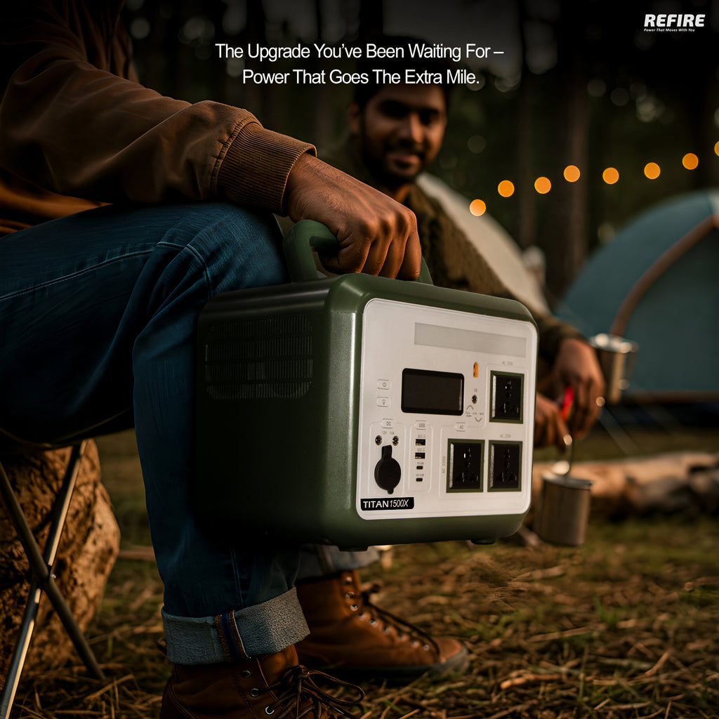 Refire Titan 1500X Portable Inverter Power Station, 1152Wh/3,60,000mAh, 1500W Output – Solar-Compatible AC Power Backup – 230V/50Hz for Indian Homes and Outdoors