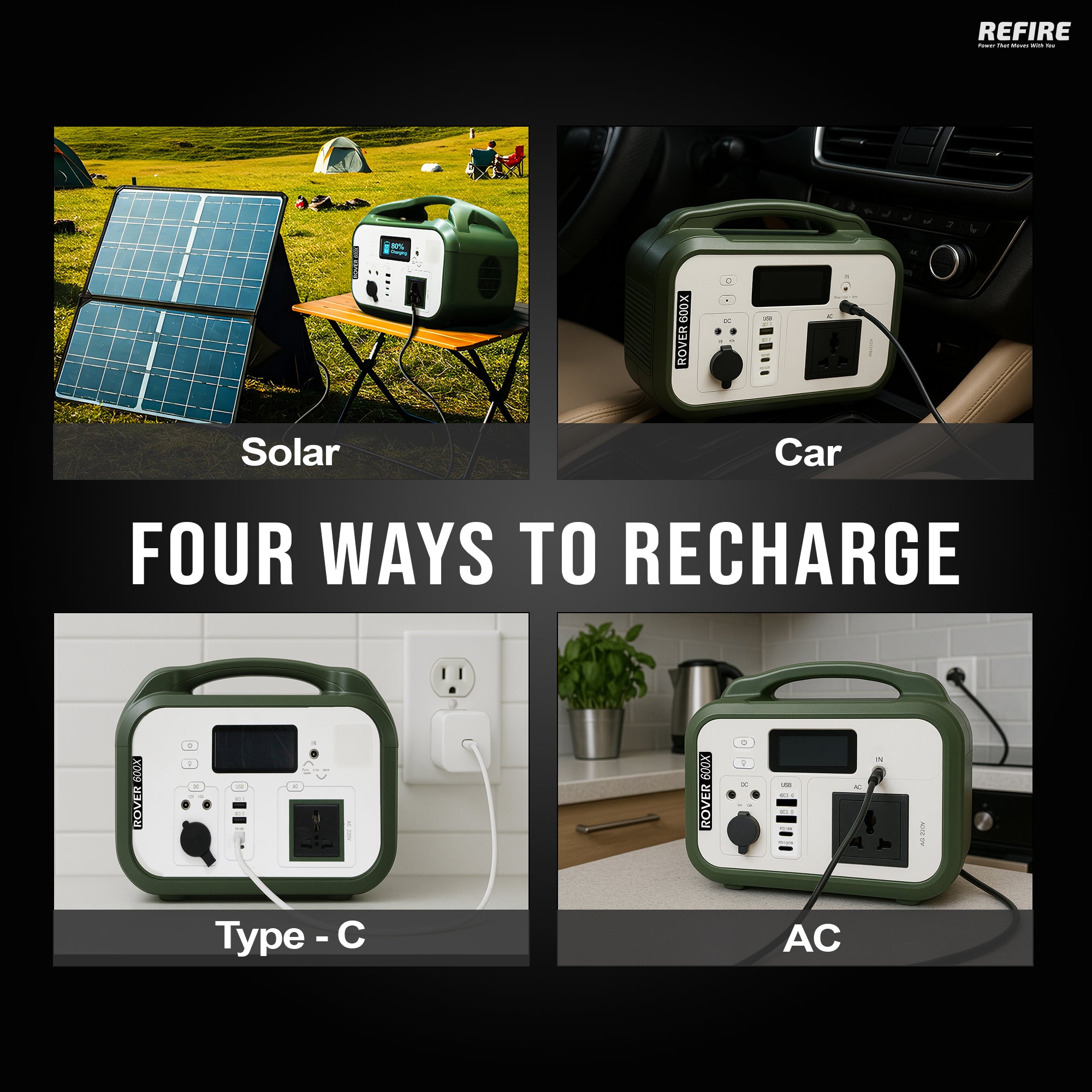 Refire Rover 600X Portable Power Station, 576Wh/180,000mAh, 600W Portable Inverter – 230V/50Hz for India, Solar Ready Backup Battery for Home, Camping, Outdoor Use